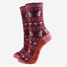 Load image into Gallery viewer, Hedgehog & Mushroom Bamboo Socks - Womens