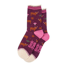 Load image into Gallery viewer, Highland Cow & Toadstool Bamboo Socks - Womens