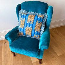 Load image into Gallery viewer, Blue Tiger Stripe Frill Cushion