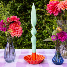 Load image into Gallery viewer, Orange Scalloped Metal Candle Holder