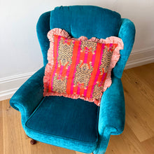 Load image into Gallery viewer, Pink & Orange Tiger Stripe Frill Cushion