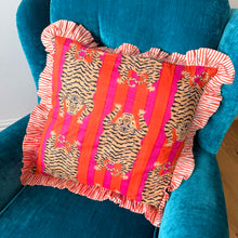 Load image into Gallery viewer, Pink & Orange Tiger Stripe Frill Cushion