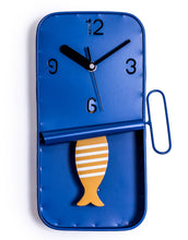 Load image into Gallery viewer, Navy Blue Metal Sardine Tin Pendulum Wall Clock