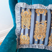 Load image into Gallery viewer, Grey Tiger Stripe Frill Cushion