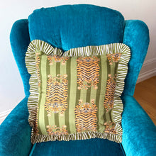 Load image into Gallery viewer, Khaki Green Tiger Stripe Frill Cushion