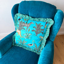 Load image into Gallery viewer, Blue Safari Frill Cushion