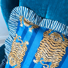 Load image into Gallery viewer, Blue Tiger Stripe Frill Cushion