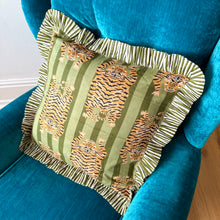 Load image into Gallery viewer, Khaki Green Tiger Stripe Frill Cushion