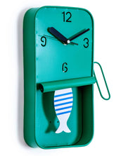 Load image into Gallery viewer, Mint Green Metal Sardine Tin Pendulum Wall Clock