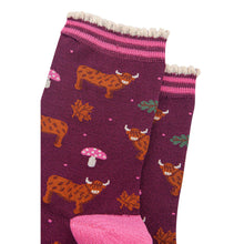 Load image into Gallery viewer, Highland Cow & Toadstool Bamboo Socks - Womens
