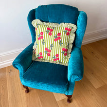 Load image into Gallery viewer, Green Cherry Stripe Frill Cushion
