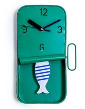 Load image into Gallery viewer, Mint Green Metal Sardine Tin Pendulum Wall Clock
