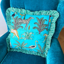 Load image into Gallery viewer, Blue Safari Frill Cushion
