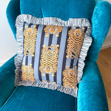 Load image into Gallery viewer, Grey Tiger Stripe Frill Cushion
