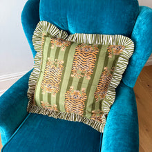 Load image into Gallery viewer, Khaki Green Tiger Stripe Frill Cushion
