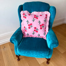 Load image into Gallery viewer, Pink Cherry Stripe Frill Cushion

