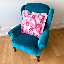 Load image into Gallery viewer, Pink Cherry Stripe Frill Cushion
