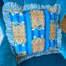 Load image into Gallery viewer, Blue Tiger Stripe Frill Cushion
