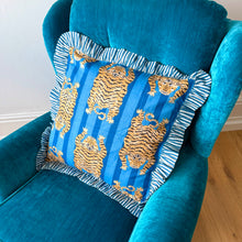 Load image into Gallery viewer, Blue Tiger Stripe Frill Cushion
