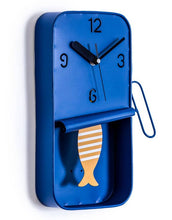 Load image into Gallery viewer, Navy Blue Metal Sardine Tin Pendulum Wall Clock
