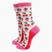 Load image into Gallery viewer, Strawberry &amp; Cherry Bamboo Socks - Womens
