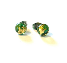 Load image into Gallery viewer, Green &amp; Gold Studs - Recycled Glass

