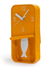 Load image into Gallery viewer, Orange Metal Sardine Tin Pendulum Wall Clock

