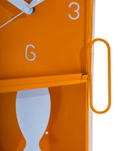 Load image into Gallery viewer, Orange Metal Sardine Tin Pendulum Wall Clock
